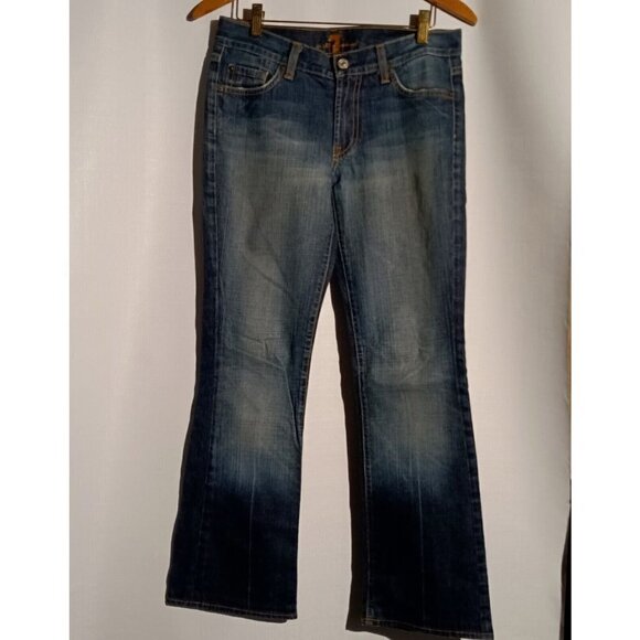 7 For All Mankind Jeans Women's 27 Boot Cut Low Rise Dark Wash USA 30 X 29.5 - Picture 1 of 9